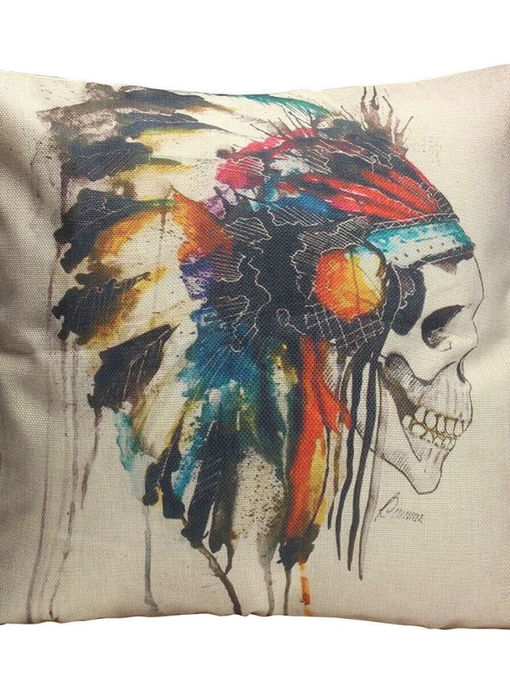 Skull Indian Chief Throw Pillow Case Shaman Home Halloween Decor Zipper Washable